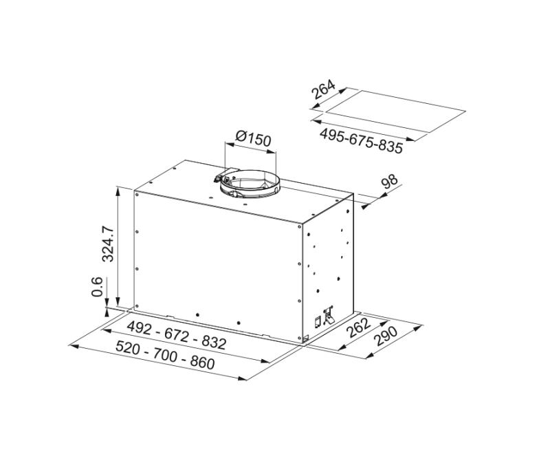 Франке Митос Бокс Flush Premium вградена матово черна абсорбатор 70см 305.0665.392