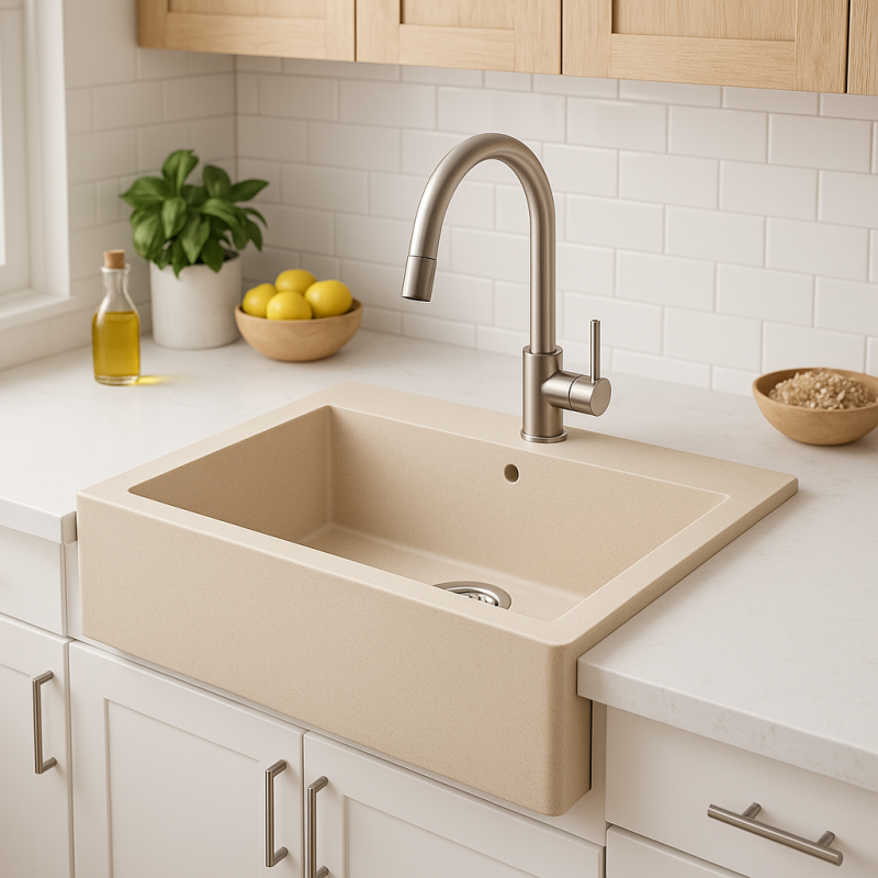 Aquadesign  Рустикална гранитна мивка за вграждане в бежов цвят 58x49cm 1208958164