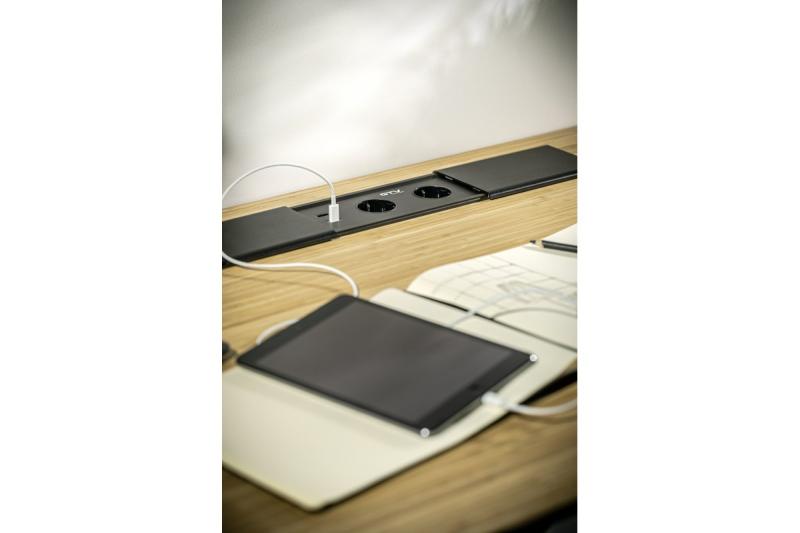 PRESTINO вграден кабел за разширение за бюро, 2x френска контактна вилка, USB A+C, RJ45, HDMI, кабел 1.5m, сребрист 1208958675