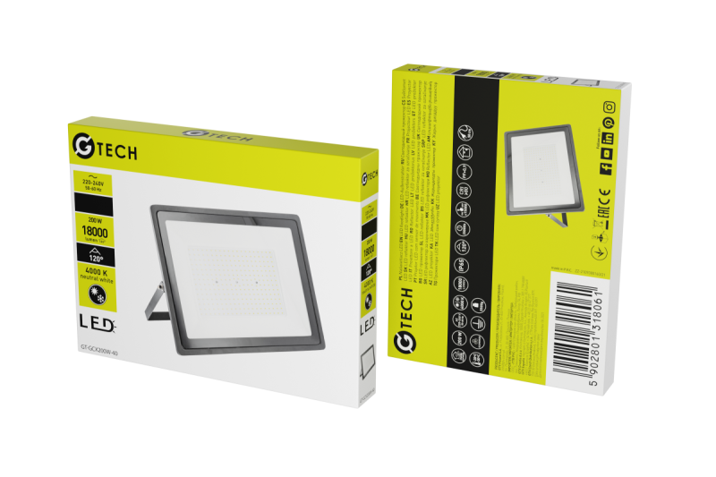 G-TECH LED прожектор, 18000lm, AC220-240V, 50/60 Hz, PF>0,9, RA>80, IP65, 120°, 4000K, черен 1208959187