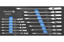 Hoegert Комбиниран ключ с рачетка и гъвкава глава, комплект от 14 броя, техническа пяна. 1208962054