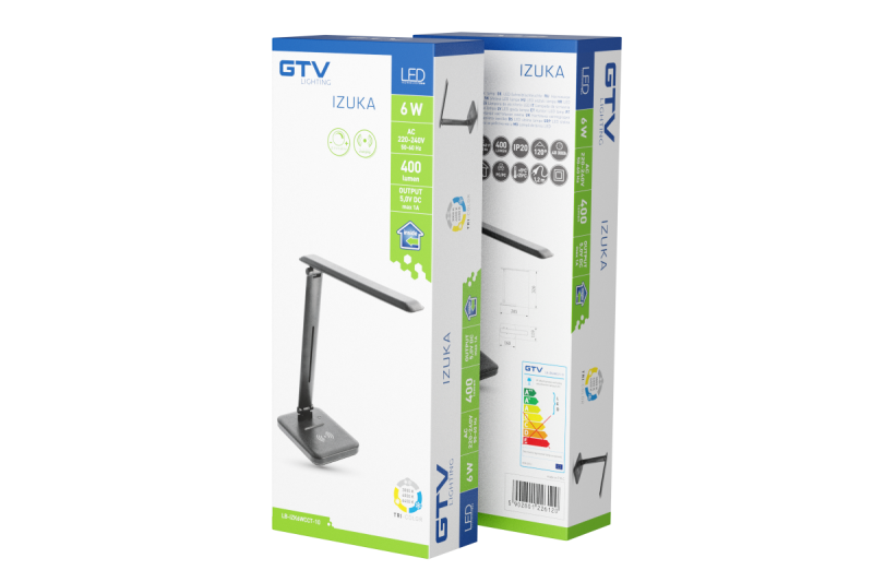 Decor ИЗУКА LED настолна лампа 6W 400lm AC220-240V 50/60Hz CCT индуктивно зарядно черна 1208962497