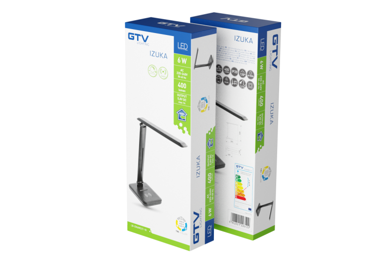 Decor ИЗУКА LED настолна лампа 6W 400lm AC220-240V 50/60Hz CCT индуктивно зарядно черна 1208962497