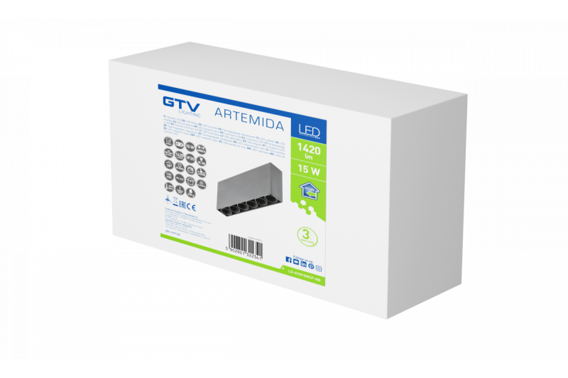 Decor LED осветител ARTEMIDA 15W 1420lm AC220-240V 50/60 Hz PF>0 9 Ra≥80 IP20 IK08 4000K 38° правоъгълен черен 1208962640