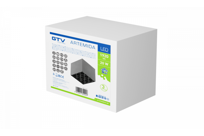 Decor LED осветител ARTEMIDA 20W 1920lm AC220-240V 50/60 Hz PF>0 9 Ra≥80 IP20 IK08 4000K 38° квадратен черен 1208962642