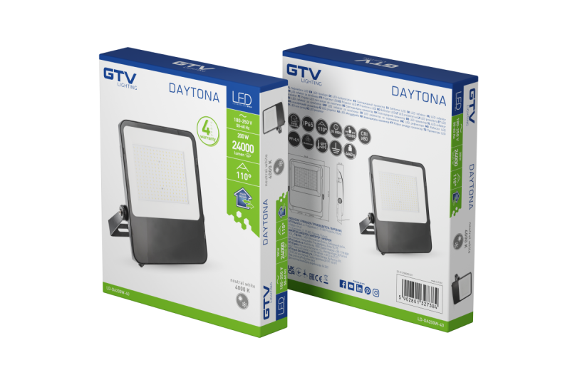 DAYTONA LED прожектор, 200W, 24000lm, 4000K, AC180-250V, 50/60 Hz, PF>0.9, IP65, 110° 1208962718