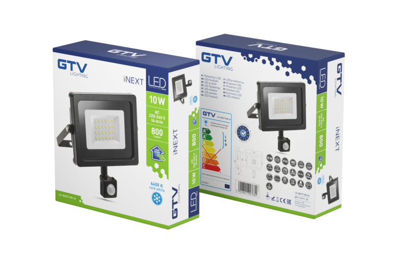 Прожектор INEXT LED с датчик за движение, 10W, 800lm, AC220-240V, 50/60 Hz, PF> 0.9, RA> 80, IP65, 120 1208962858