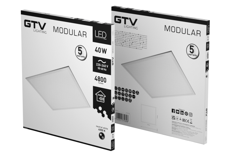 LED осветител MODULAR, заден панел, 60x60cm, 4000K, 40W, 4800lm, AC220-240V, PF>0,9, IP54, 5г 1208962999
