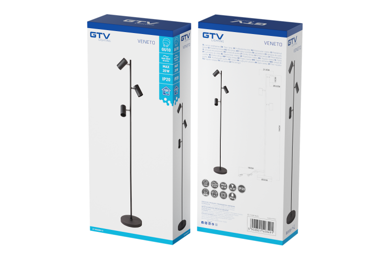 Decor Лампа за подово осветление VENETO IP20 макс. 20W 3 x GU10 черна 1208963349