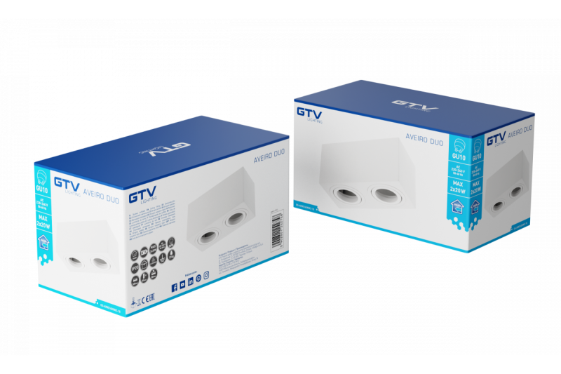 Decor Таванна осветителна арматура AVEIRO DUO алуминий 160x80x85мм IP20 максимум 20W*2 квадратно бяло. 1208963825