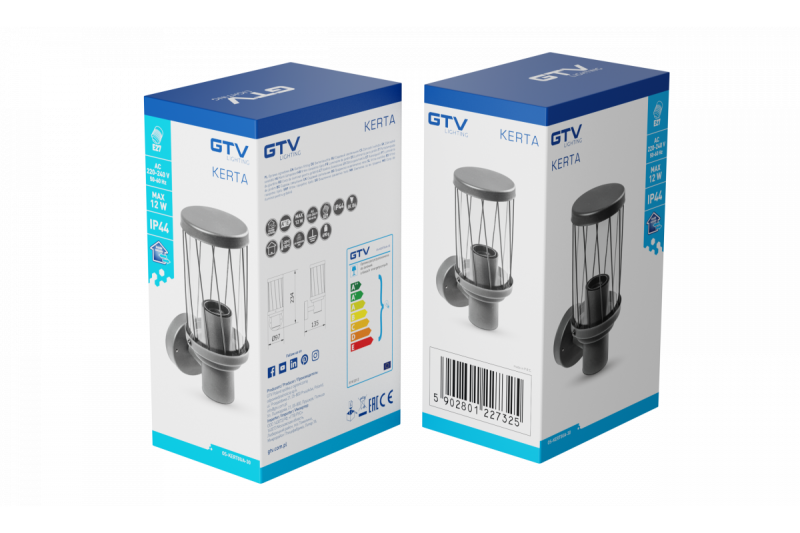 Decor KERTA-A градинска лампа E27 MAX.12W IP44 AC220-240V 50-60Hz проста стенна лампа графит 1208963906