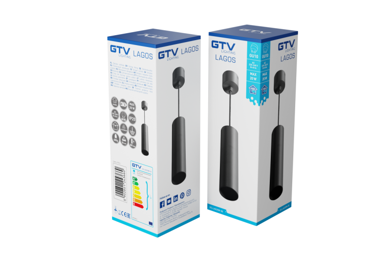 Decor Висяща осветителна тяло LAGOS GU10 алуминий IP20 макс. 20W черно 1208963909