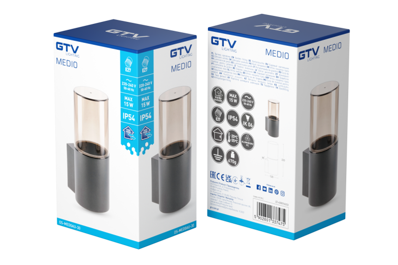 Decor Градинска лампа MEDIO-AU E27 MAX.15W IP54 AC220-240V 50-60Hz графитова стенна лампа 1208963937