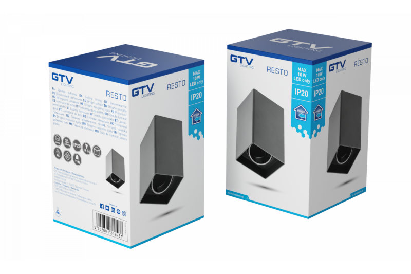 Decor Светлинно тяло за таван RESTO PC 80x80x125мм IP20 максимална мощност 20W квадратно черно. 1208963987