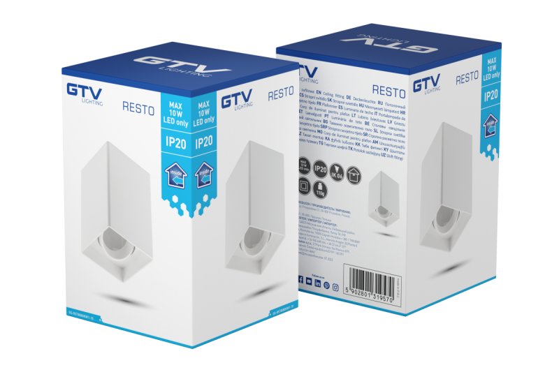 Decor Светлинно тяло за таван RESTO PC 80x80x125мм IP20 максимална мощност 20W квадратно бяло 1208963988