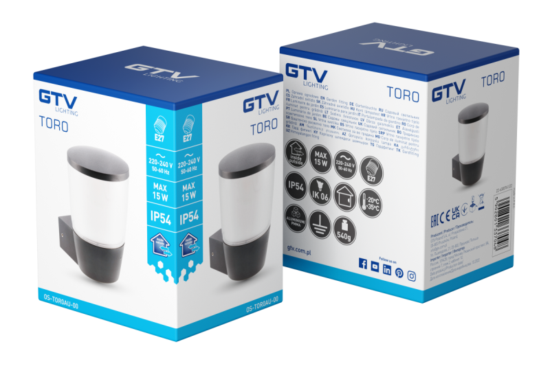 Decor Градинска лампа TORA-AU E27 MAX.15W IP54 AC220-240V 50-60Hz, черна, за монтаж на стена. 1208964023