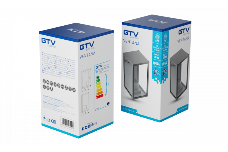 Decor Градинско осветително тяло VENTANA-AU E27 MAX.20W IP54 AC220-240V 50-60Hz горно стенно осветително тяло, право, черно. 1208964048