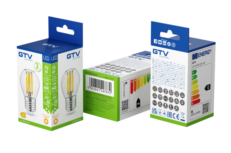 LED ИЗТОЧНИК НА СВЕТЛИНА, ФИЛАМЕНТ, A-G, G45, 2700K, E27, 5,8W, AC220-240V, 360°, 640lm, 50mA 1208966966