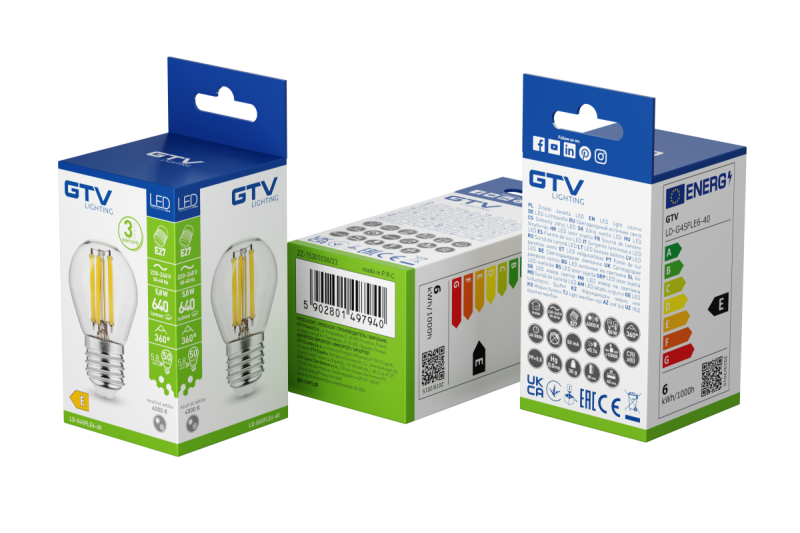 ИЗТОЧНИК НА LED СВЕТЛИНА, ФИЛАМЕНТ, A-G, G45, 4000K, E27, 5,8W, AC220-240V, 360°, 640lm, 50mA 1208966967