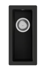 GraniteMy Универсална малка черна мивка от гранит 17x40 cm, монтаж под, над и на нивото на плота, иноксова цедка 1208967105