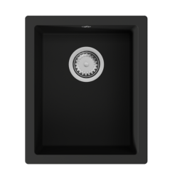GraniteMy Универсална черна мивка от гранит 34x40 cm, монтаж под, над и на нивото на плота, с иноксова цедка1208967106