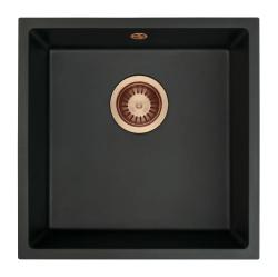 GraniteMy Универсална черна мивка от гранит 40x40 cm, монтаж под, над и на нивото на плота, медна цедка 1208967114