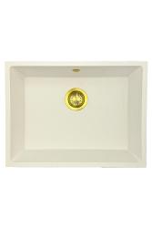GraniteMy Universal гранитна бяла мивка 55x40 см бяла за вграждане, под вграждане и вграждане наравно със златна тапа 1208967155