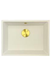 GraniteMy Universal гранитна бяла мивка 55x40 см бяла за вграждане, под вграждане и вграждане наравно със златна тапа 1208967155