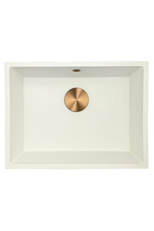 Заглавие: "GraniteMy Universal гранитна бяла мивка 55x40 см, бяла, за вграждане, под монтаж и външен монтаж с меден сифон 1208967156"