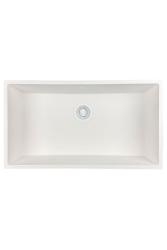 GraniteMy Универсална бяла мивка от гранит 74x40 см, монтаж под, над и на нивото на плота, с бяла цедка 1208967160