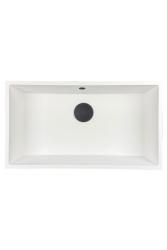 GraniteMy Универсална бяла мивка от гранит 74x40 cm, монтаж под, над и на нивото на плота, с черна цедка 1208967161