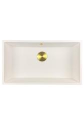 GraniteMy Универсална бяла мивка от гранит 74x40 cm, монтаж под, над и на нивото на плота, със златиста цедка 1208967163
