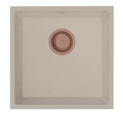 GraniteMy Universal Гранитна мивка в пясъчно бежово 40x40 cm, монтаж под, над и на нивото на плота, с медна цедка 1208967210