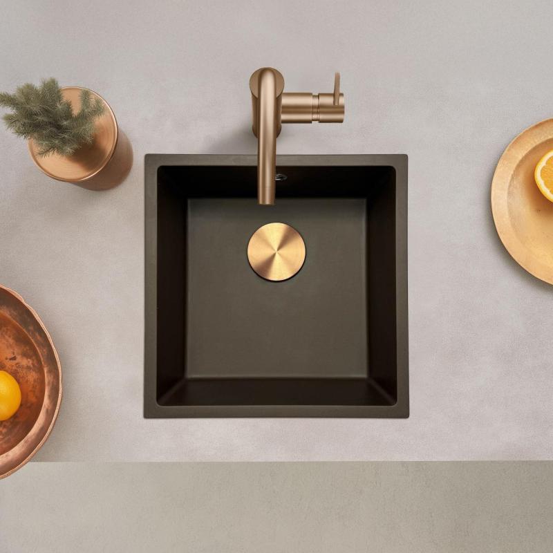 GraniteMy Universal Гранитна мивка цвят кафе 40x40 cm, монтаж под, над и на нивото на плота, с медна цедка 1208967217