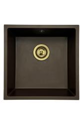 GraniteMy Universal Гранитна мивка цвят кафе 40x40 cm, монтаж под, над и на нивото на плота, златиста цедка 1208967218