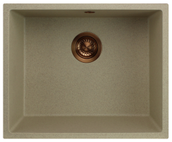 GraniteMy Universal Гранитна мивка в пясъчно бежово 50x40 cm, монтаж под, над и на нивото на плота, с медна цедка 1208967221
