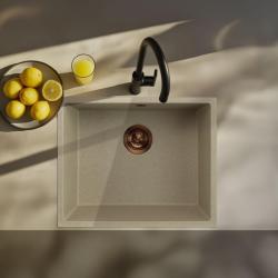 GraniteMy Universal Гранитна мивка в пясъчно бежово 50x40 cm, монтаж под, над и на нивото на плота, с медна цедка 1208967221