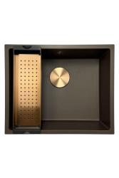 GraniteMy Universal Гранитна мивка в цвят кафе 50x40 cm,  монтаж под, над и на нивото на плота, с медна цедка 1208967229