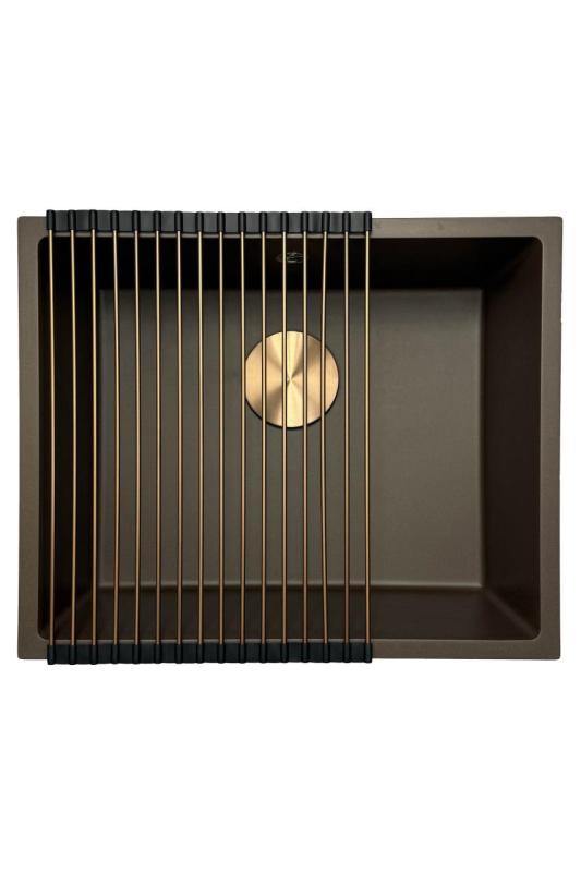 GraniteMy Universal Гранитна мивка в цвят кафе 50x40 cm,  монтаж под, над и на нивото на плота, с медна цедка 1208967229