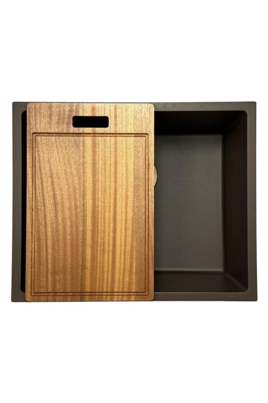 GraniteMy Universal Гранитна мивка в цвят кафе 50x40 cm, монтаж под, над и на нивото на плота, със златиста цедка 1208967230