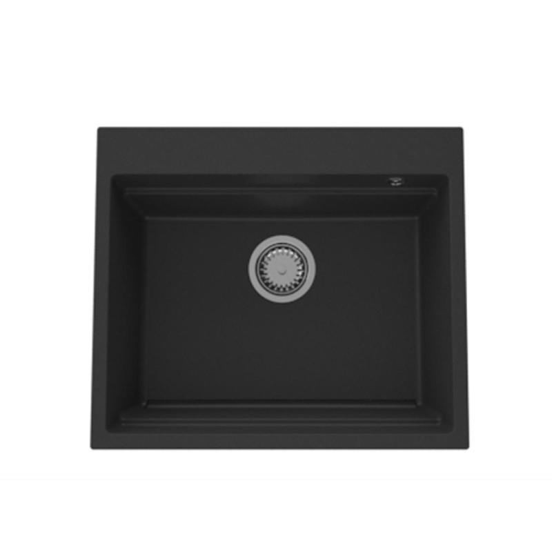 Гранитна мивка GraniteMy Steam 56x48 см черна, за монтаж на плот, с неръждаема тапа, включително аксесоари 1208967231