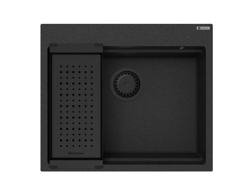 Гранитната мивка GraniteMy Steam 56x48 см черна за монтаж на плот с черна тапа, включително аксесоари 1208967233