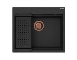 Гранитна мивка GraniteMy Steam 56x48 см, черна, за вграждане, с меден сифон и включени аксесоари 1208967234