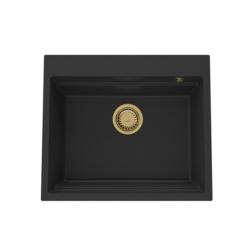 Гранитната ми мивка от гранит GraniteMy, размери 56x48 см, черна, за монтаж върху плот, със златна тапа, включително аксесоари 1208967235