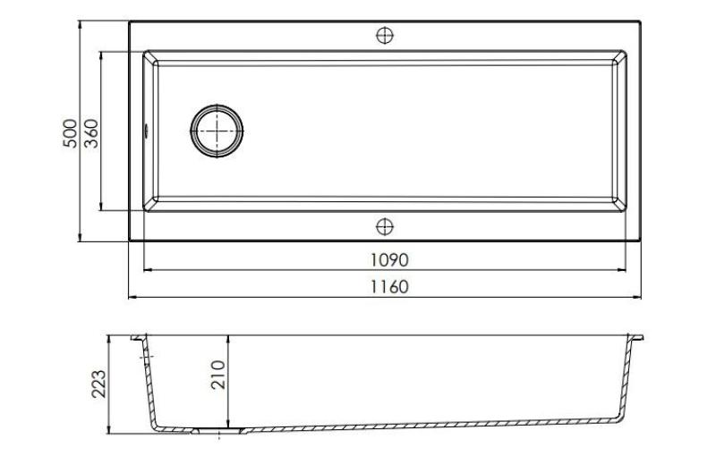 GraniteMy Trog голяма черна гранитна мивка 116x50 см черна, върху плот с отвор за смесител, с черен сифон 1208967237