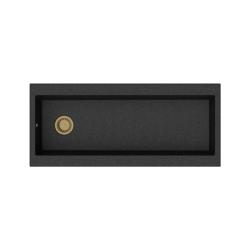 ГранитМай Трог гранитна много голяма черна мивка 116x50 см черна надстройка с отвор за батерия със златен тапа 1208967239