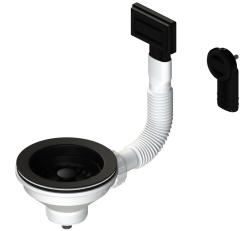 Granitemy комплект за кошница, матово черно, комплект за отвод на мивка, включително преливник, кръгъл и правоъгълен 1208967256