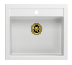 Куадри Ферма къща селска вградена или надстройка гранитна мивка матово бяло с златна тапа 595x540мм 1208967264