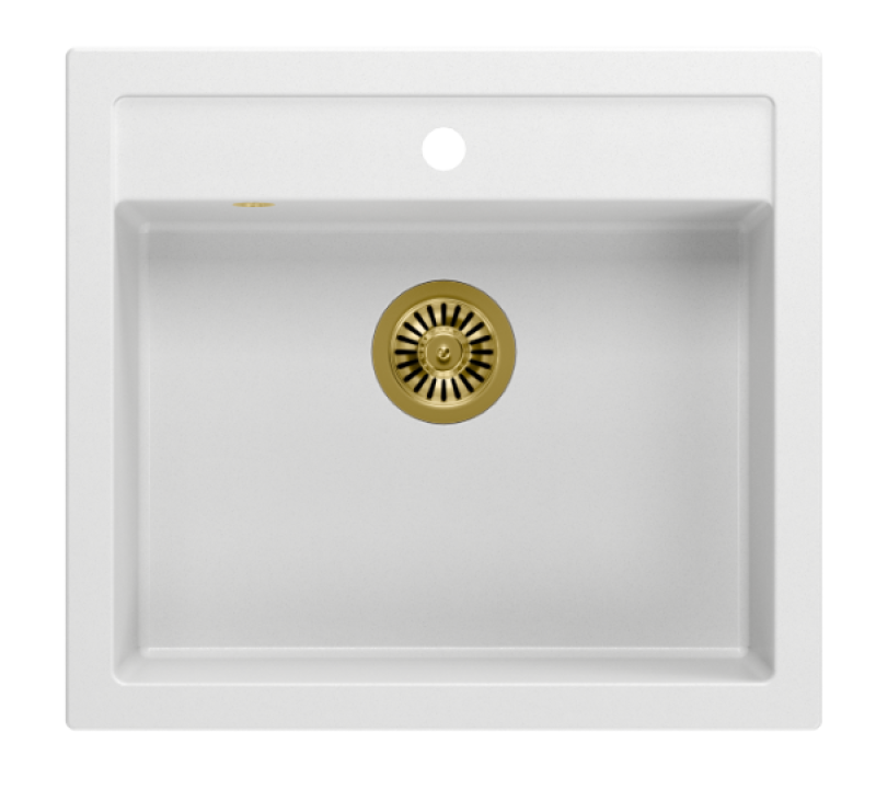 Куадри Ферма къща селска вградена или надстройка гранитна мивка матово бяло с златна тапа 595x540мм 1208967264