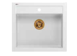 Куадри Фармхаус селска вградена или надплотова гранитна мивка матово бяла с меден клапан 595x540мм 1208967265